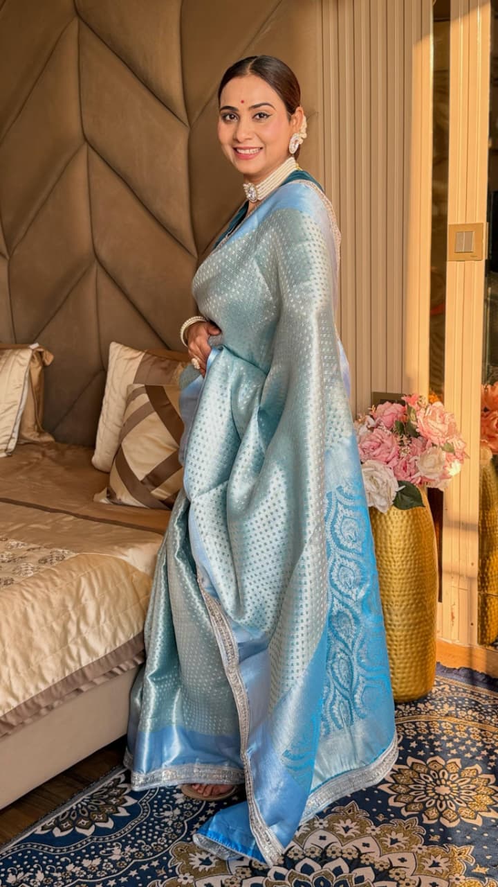 Timeless Sky Blue Banarasi Tissue Silk Saree