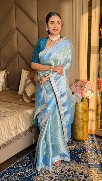 Timeless Sky Blue Banarasi Tissue Silk Saree