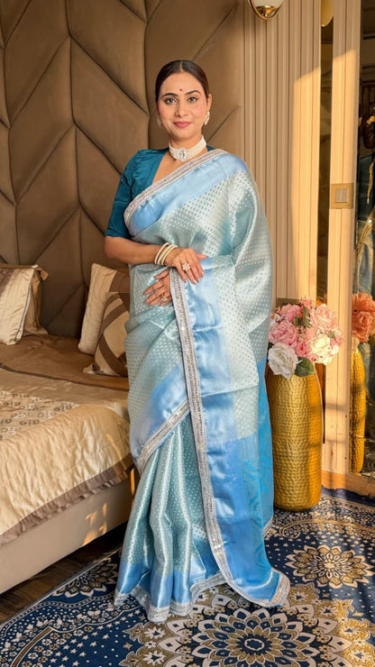 Timeless Sky Blue Banarasi Tissue Silk Saree