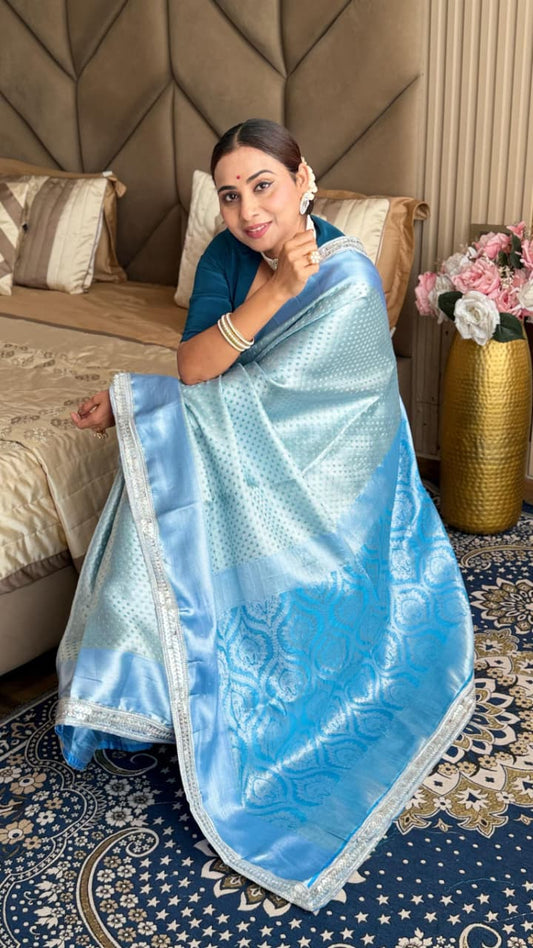 Timeless Sky Blue Banarasi Tissue Silk Saree