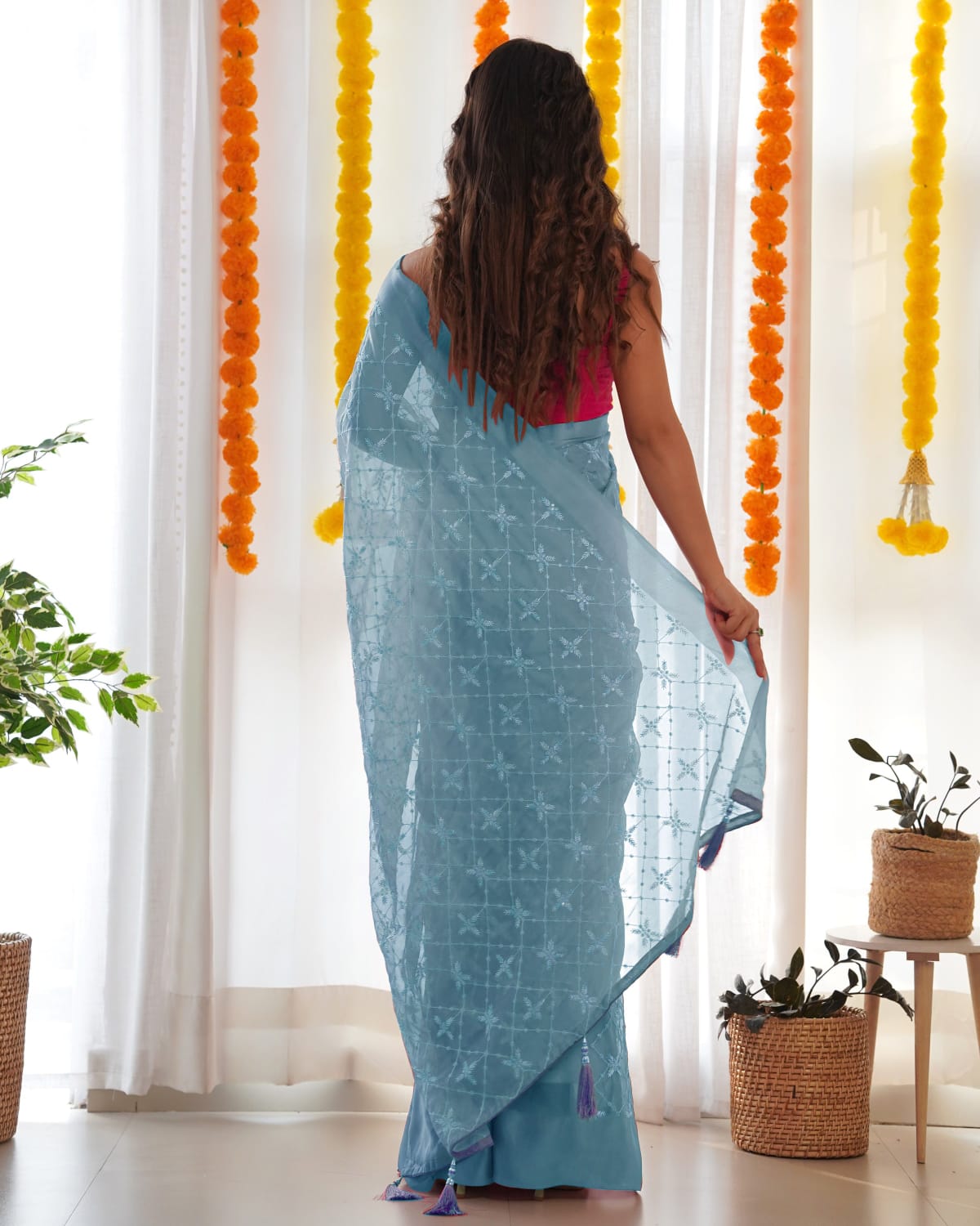 Elegant Embroidered Satin Georgette Saree