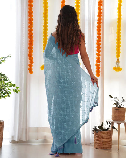 Elegant Embroidered Satin Georgette Saree