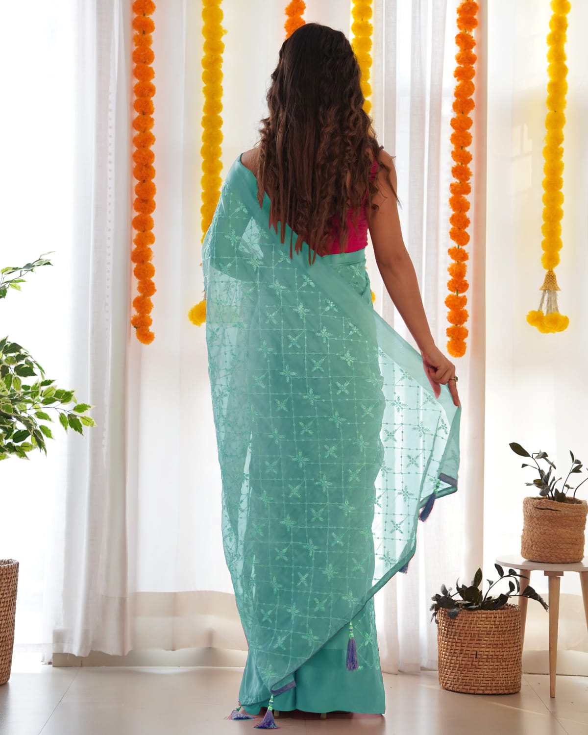 Elegant Embroidered Satin Georgette Saree
