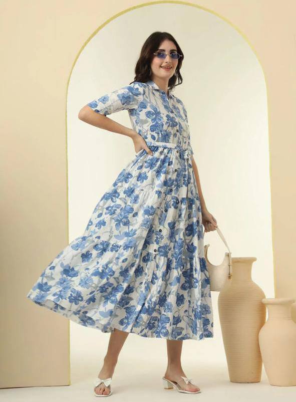 New Launching Western Kurti with Belt Sky Blue