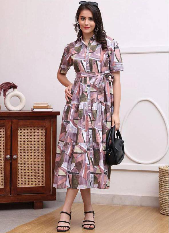 New Launching Western Kurti with Belt Purple Multi color
