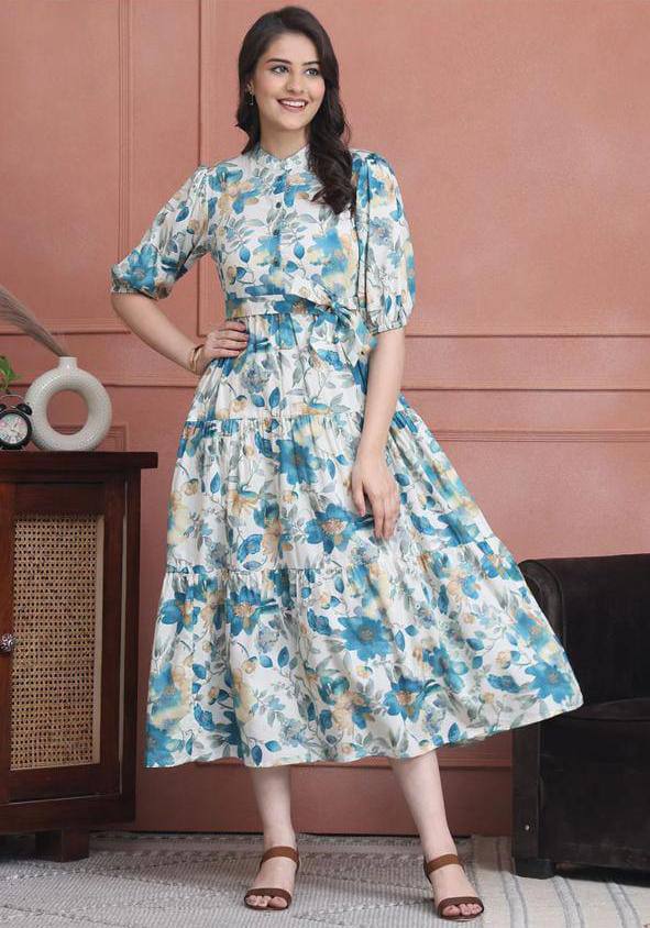 New Launching Western Kurti with Belt Blue Color