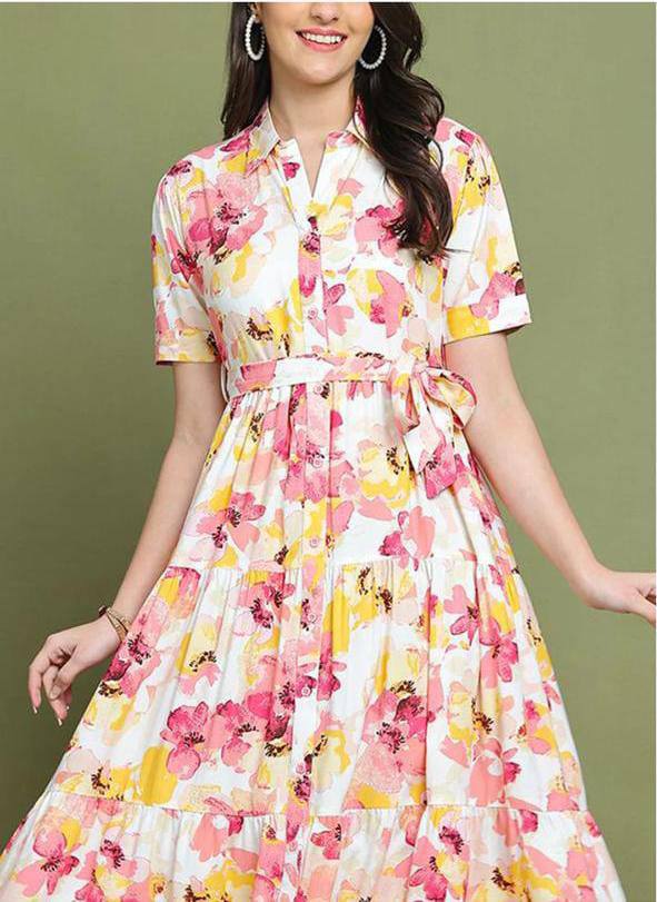 New Launching Western Kurti with Belt Flower Print