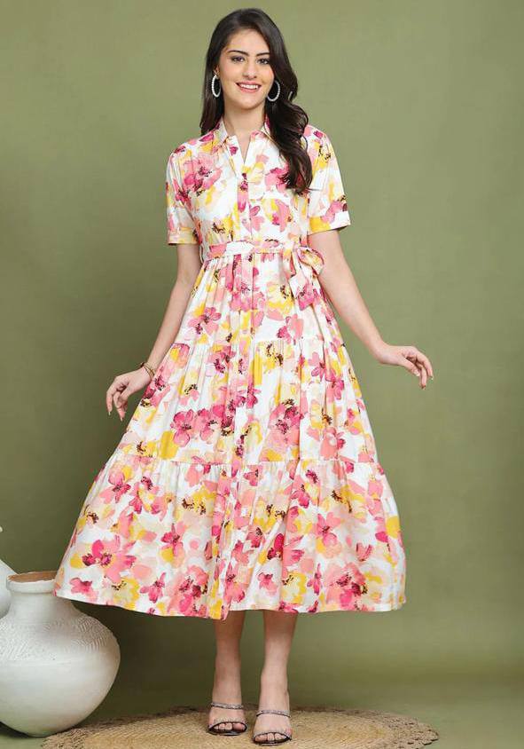 New Launching Western Kurti with Belt Flower Print