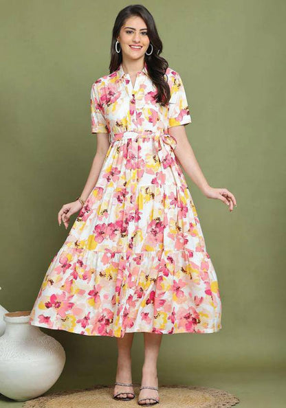 New Launching Western Kurti with Belt Flower Print