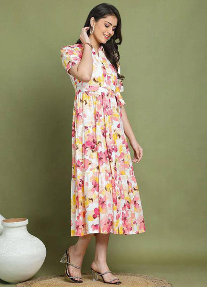 New Launching Western Kurti with Belt Flower Print