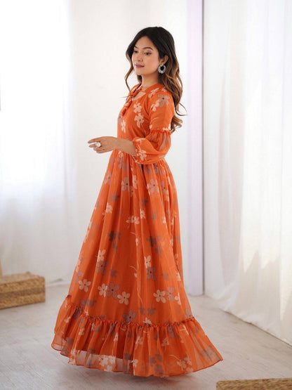 Floral Printed Faux Georgette Gown