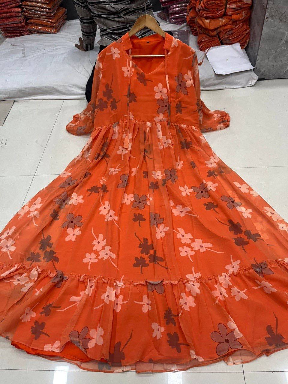 Floral Printed Faux Georgette Gown