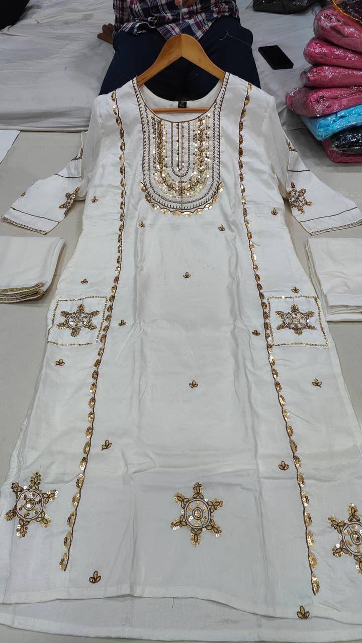 Elegant Art Silk Embroidered Suit Set
