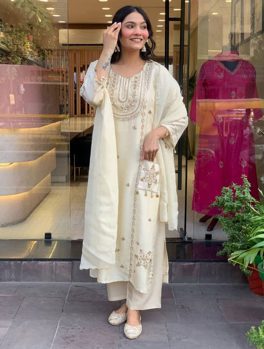 Elegant Art Silk Embroidered Suit Set