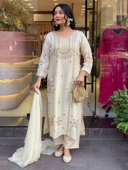 Elegant Art Silk Embroidered Suit Set
