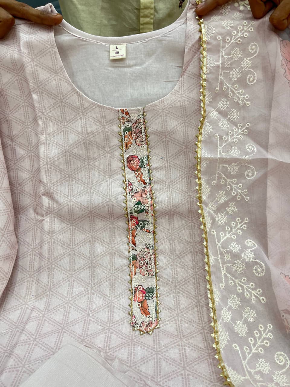 Lilan Printed Suit Set in Light Pink