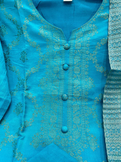 Banarasi Kurti Pant Set with Dupatta & Pearl Bracelet