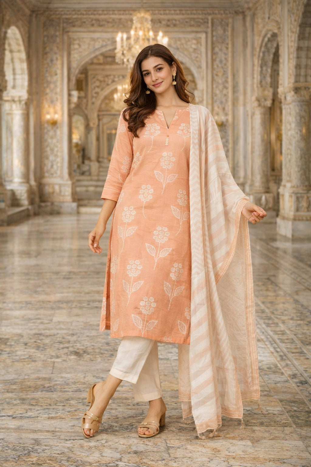 Baby Pink Embroidered Kurti Set