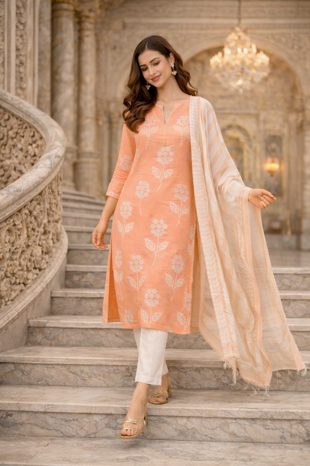 Baby Pink Embroidered Kurti Set
