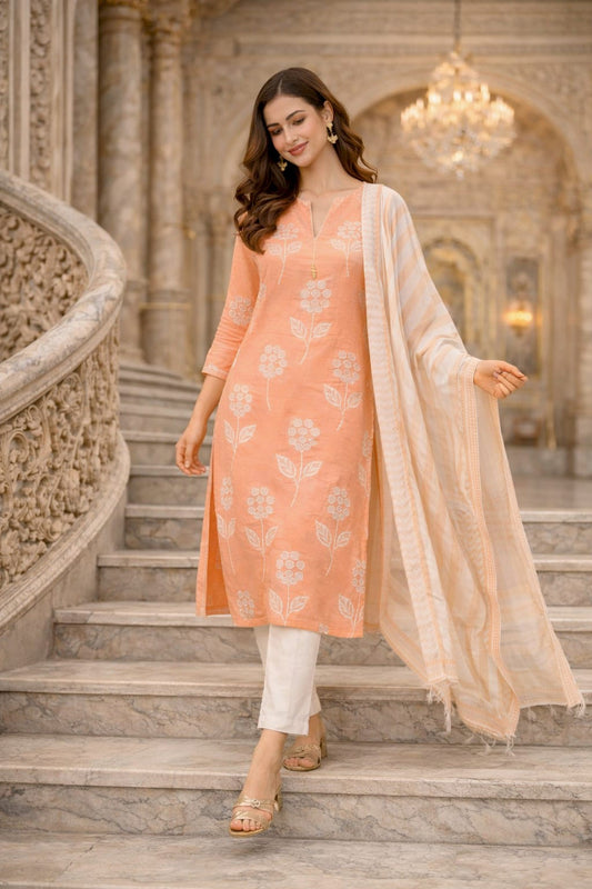 Baby Pink Embroidered Kurti Set