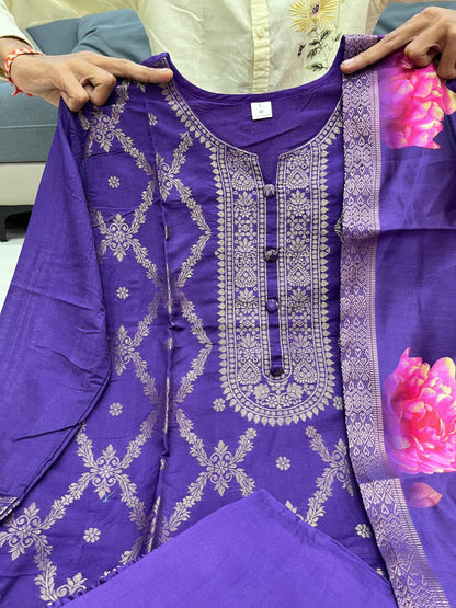 Banarasi Style Kurti Pant Set with Dupatta & Pearl Bracelet