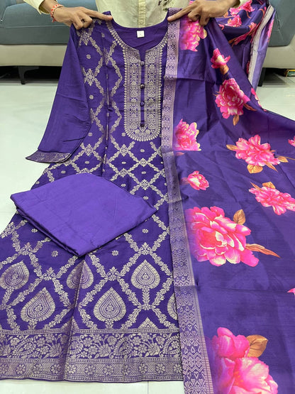 Banarasi Style Kurti Pant Set with Dupatta & Pearl Bracelet