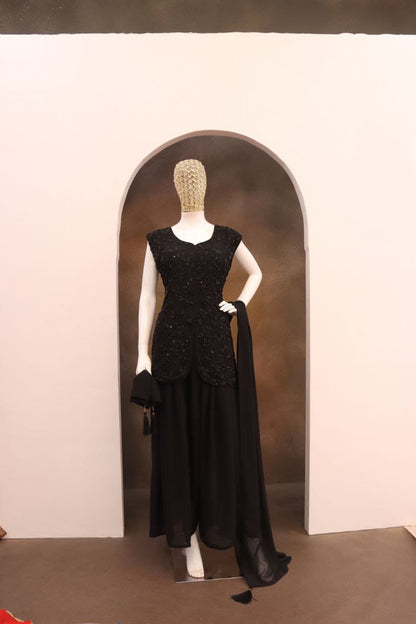 Fox Georgette Palazzo Set with Mirror & Sequence Work