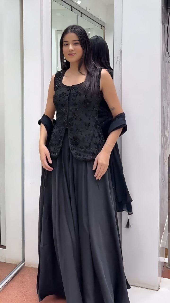 Fox Georgette Palazzo Set with Mirror & Sequence Work