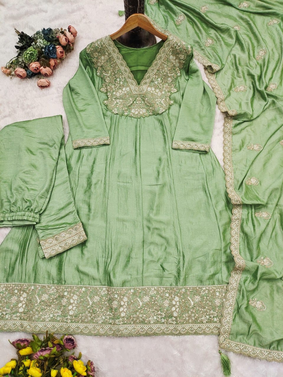 Premium Silk Suit Set with Heavy Sequence Coding Embroidery