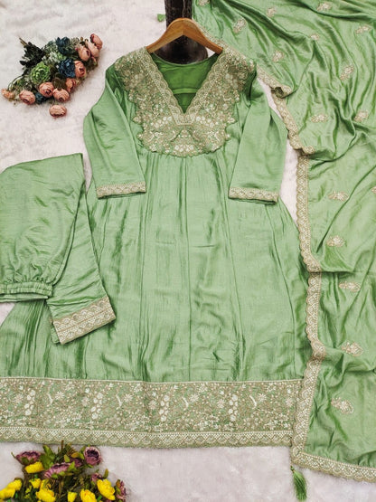 Premium Silk Suit Set with Heavy Sequence Coding Embroidery