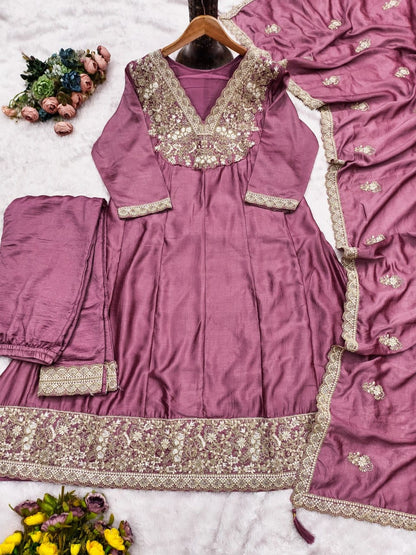 Premium Silk Suit Set with Heavy Sequence Coding Embroidery