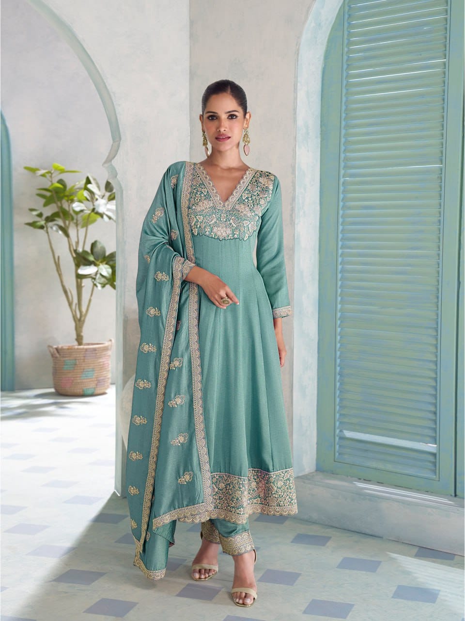 Premium Silk Suit Set with Heavy Sequence Coding Embroidery