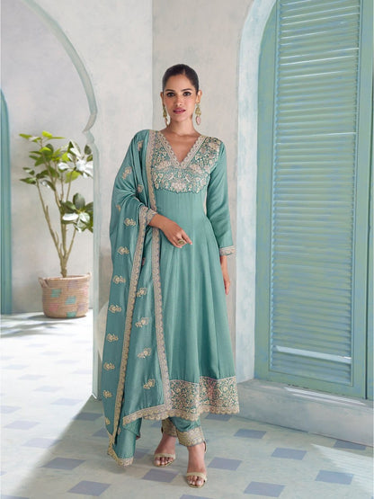 Premium Silk Suit Set with Heavy Sequence Coding Embroidery