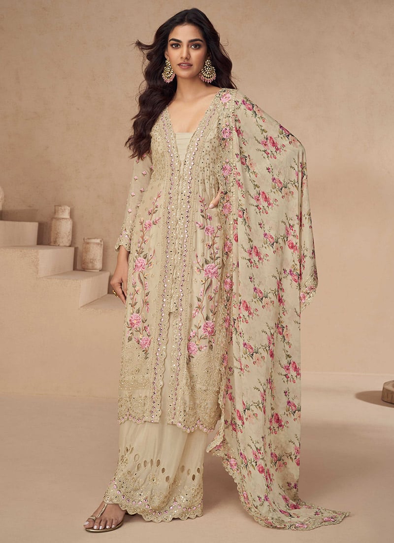 Airtex Chinon Silk Suit Set with Mirror & Sequence Work