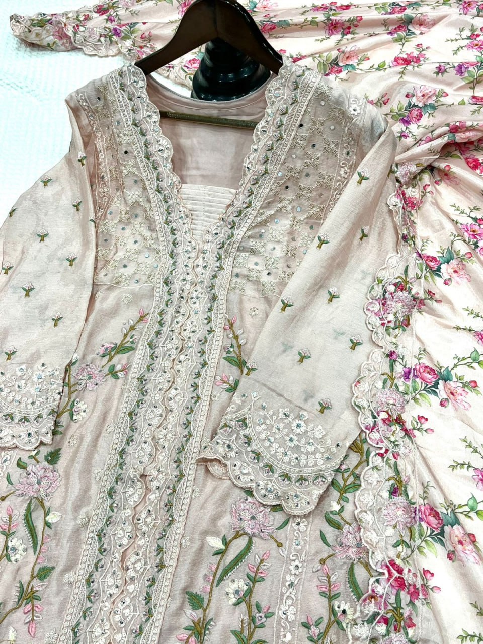Airtex Chinon Silk Suit Set with Mirror & Sequence Work