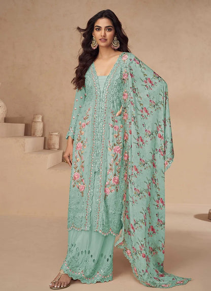 Airtex Chinon Silk Suit Set with Mirror & Sequence Work