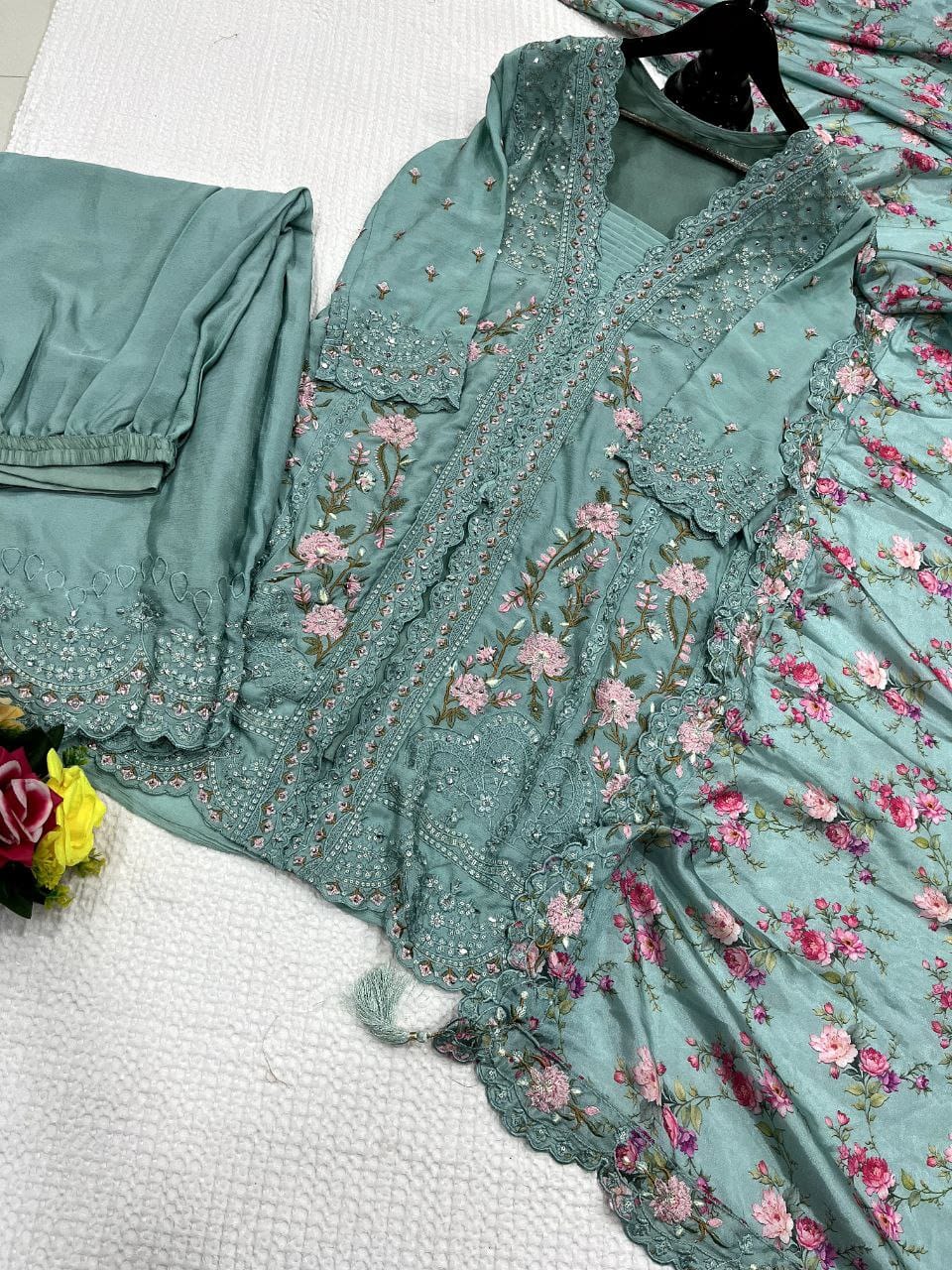 Airtex Chinon Silk Suit Set with Mirror & Sequence Work