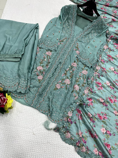 Airtex Chinon Silk Suit Set with Mirror & Sequence Work