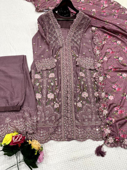 Airtex Chinon Silk Suit Set with Mirror & Sequence Work