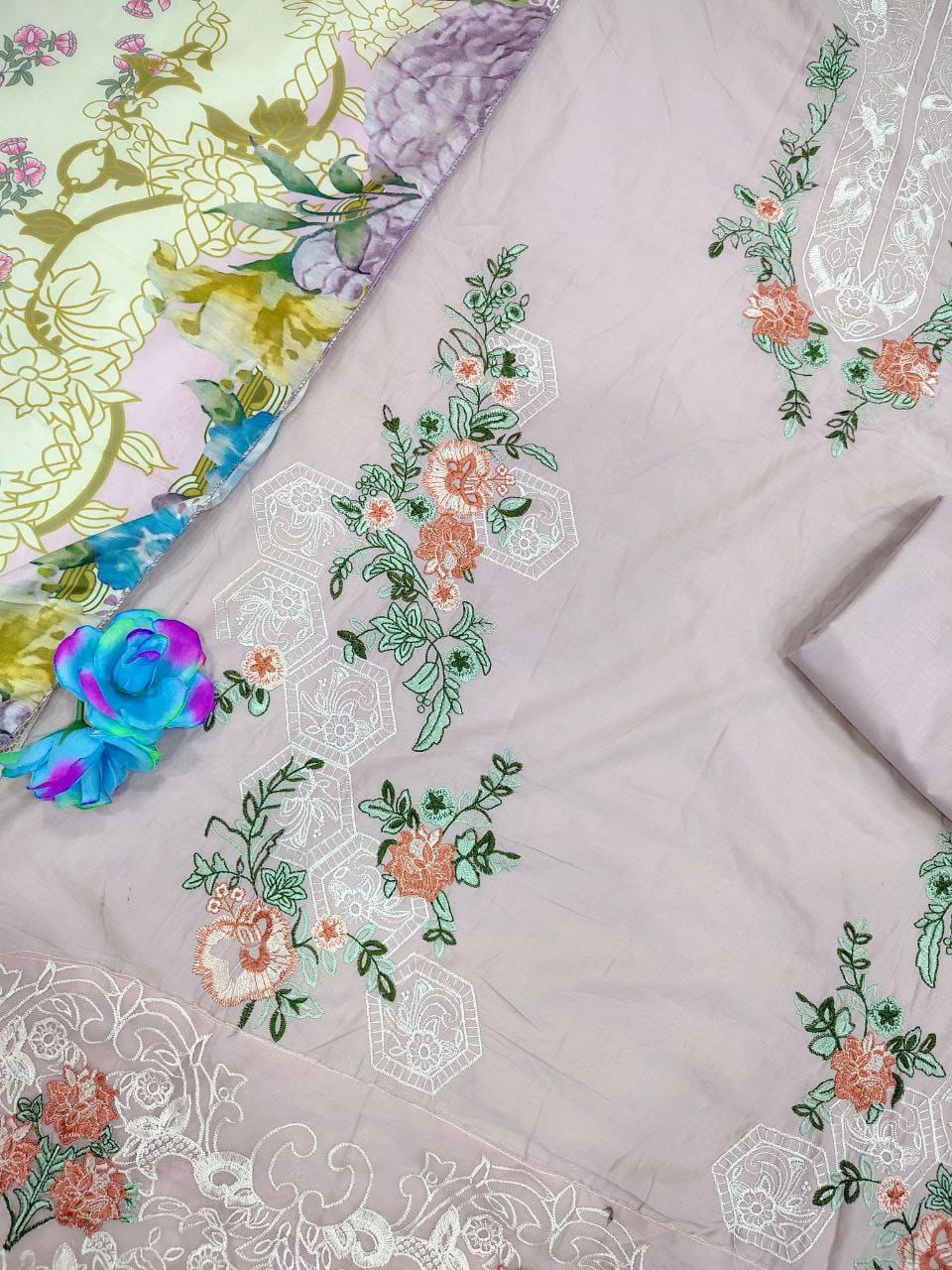 Cotton Suit Set with Sequence Embroidery & Digital Print Dupatta