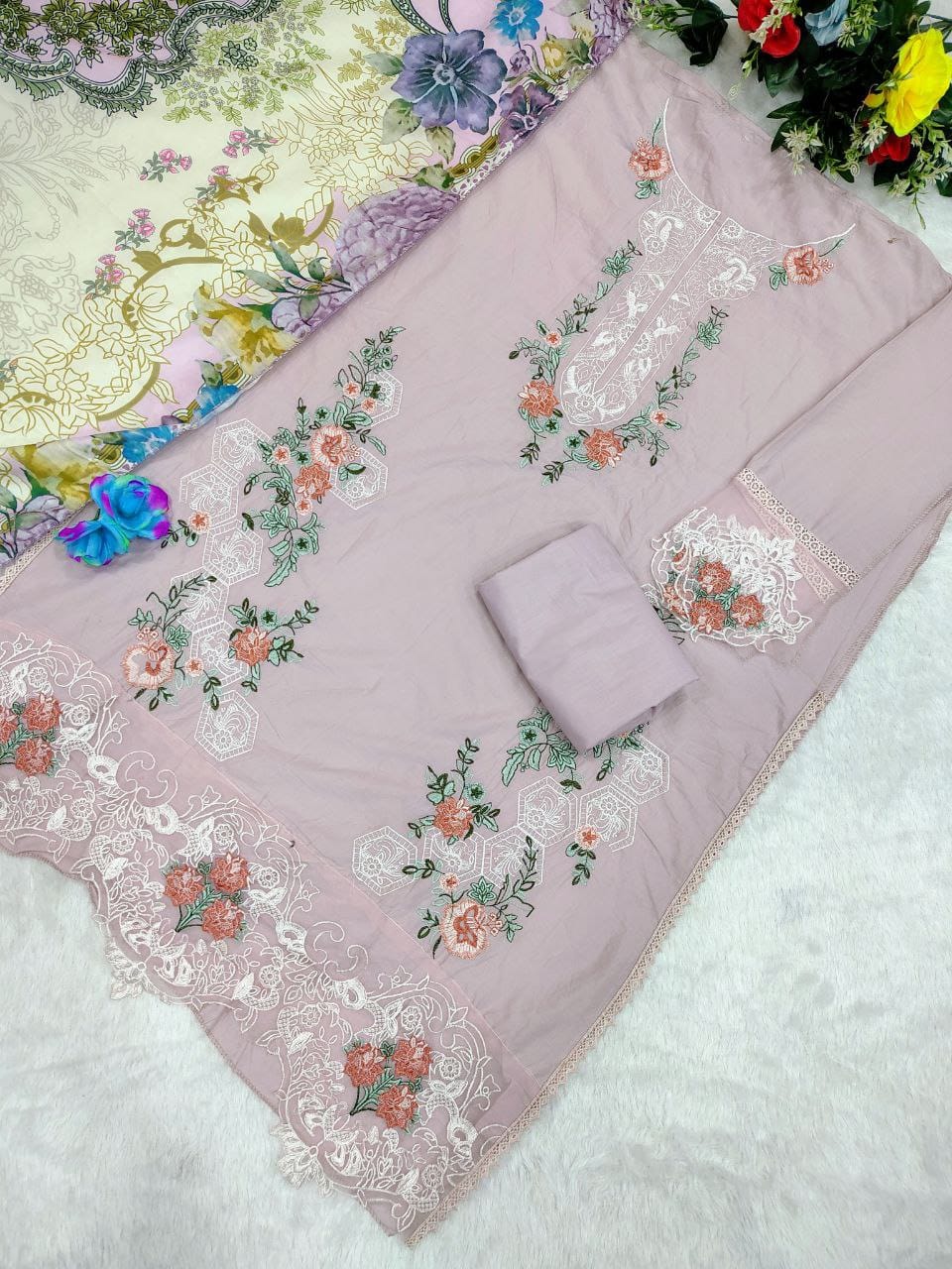 Cotton Suit Set with Sequence Embroidery & Digital Print Dupatta
