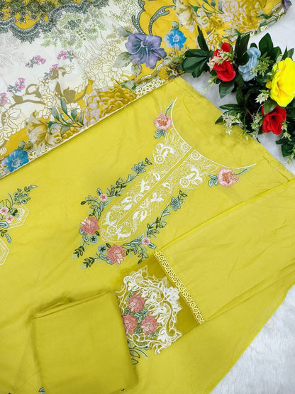 Cotton Suit Set with Sequence Embroidery & Digital Print Dupatta