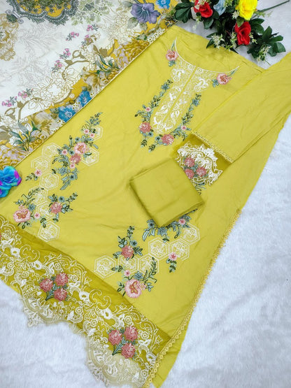 Cotton Suit Set with Sequence Embroidery & Digital Print Dupatta