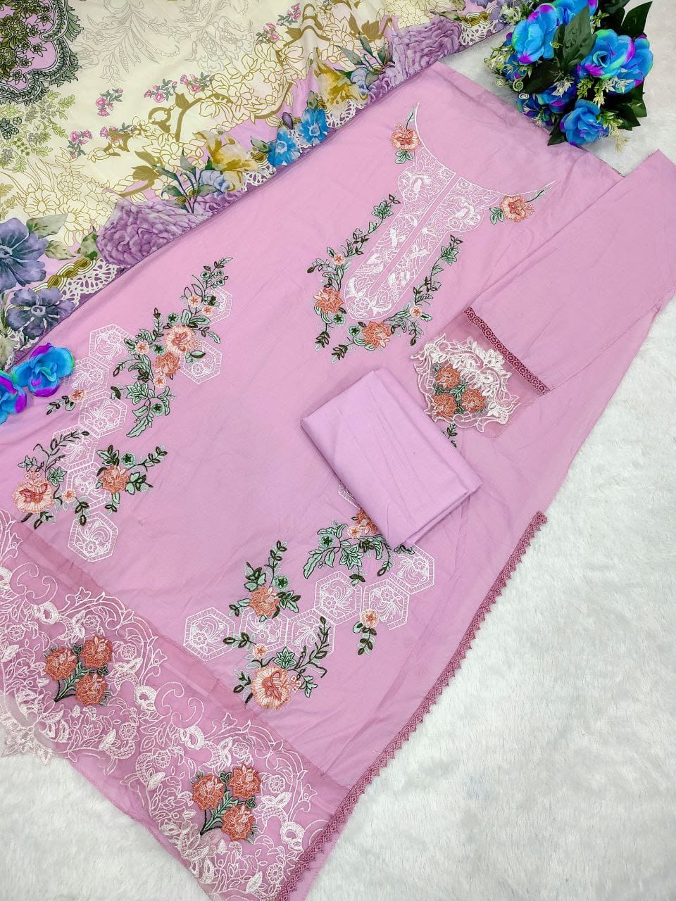 Cotton Suit Set with Sequence Embroidery & Digital Print Dupatta