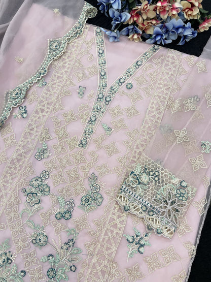 Organza Silk Suit Set with Sequence Embroidery