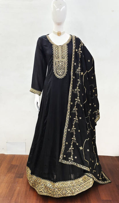 Premium Silk Gown with Zari & Sequence Embroidery