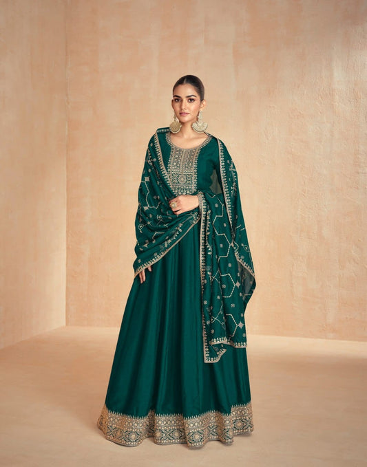Premium Silk Gown with Zari & Sequence Embroidery