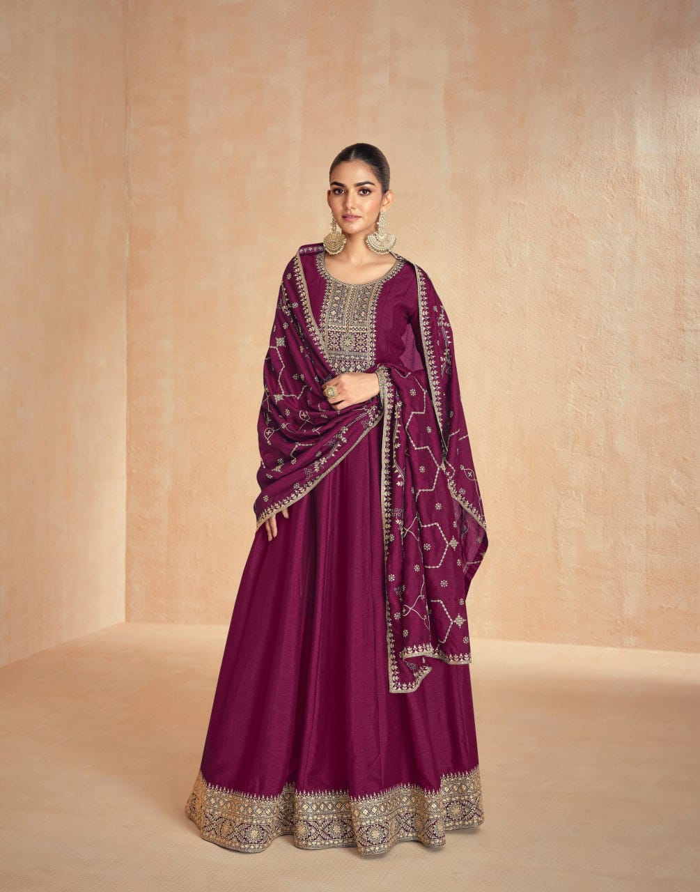 Premium Silk Gown with Zari & Sequence Embroidery
