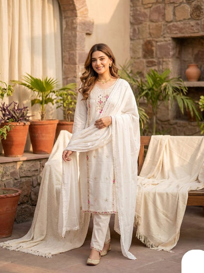 Roman Silk Suit with Sequence & Cowry Embroidery