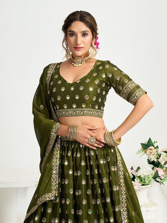 Chinon Silk Lehenga Set with Thread & Sequence Embroidery